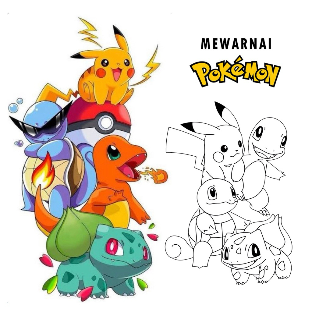 

15 Lembar A5 | Kertas Mewarnai tema POKEMON | 15 Kertas gambar berbeda