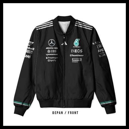 Jaket Bomber Mercedes x adbdidass (Hitam) Tim F1 Racing Series 2025 Dewasa Jersey Printing sublime -