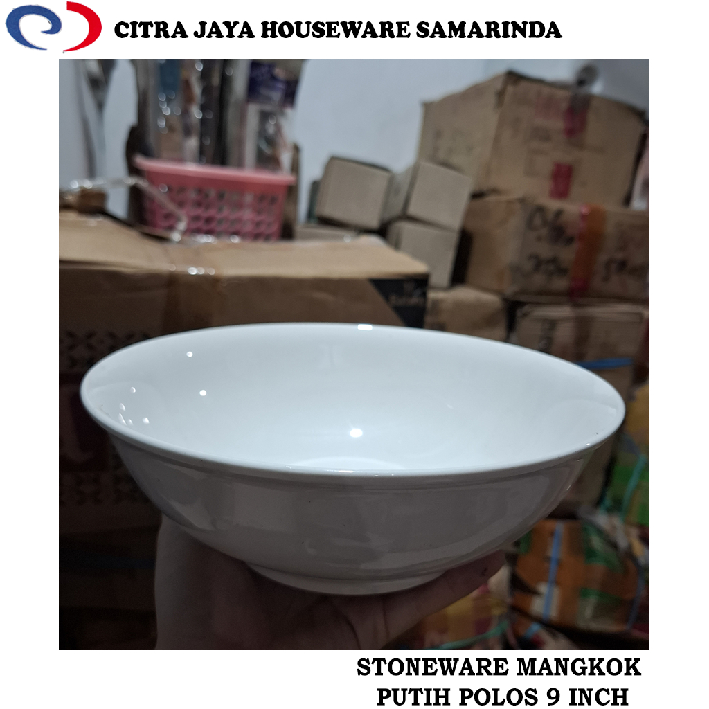 Mangkok BESAR 9 INCH Keramik Putih Polos STONEWARE (PER 1 Pcs / 6 Pcs)