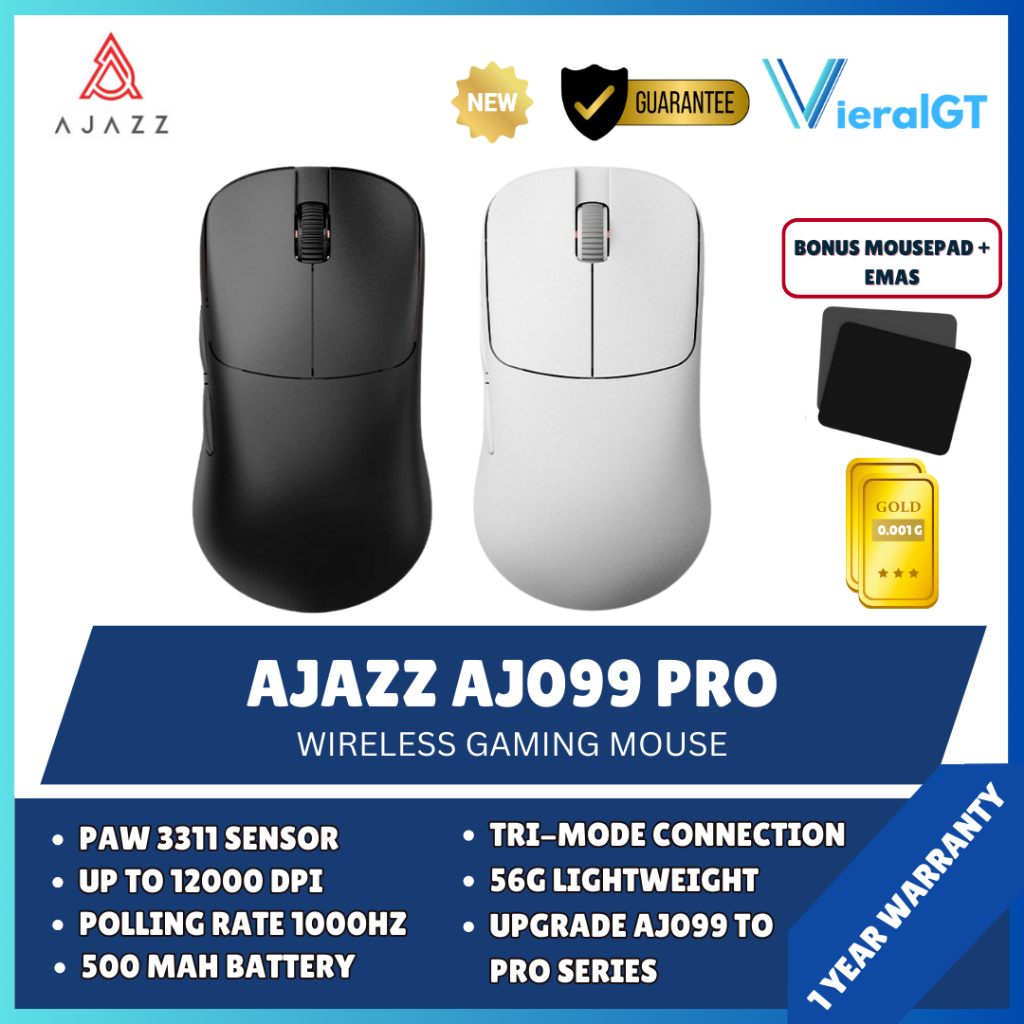 Ajazz AJ099 Pro / AJ-099 Pro Ultra Lightweight Triple Mode Connection Mouse Gaming