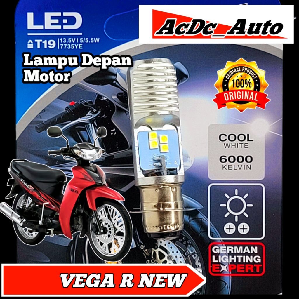Lampu Depan Motor Yamaha Vega R New LED Putih Ac/Dc 12Volt Pengganti Dop/Bohlam Standart WrT19