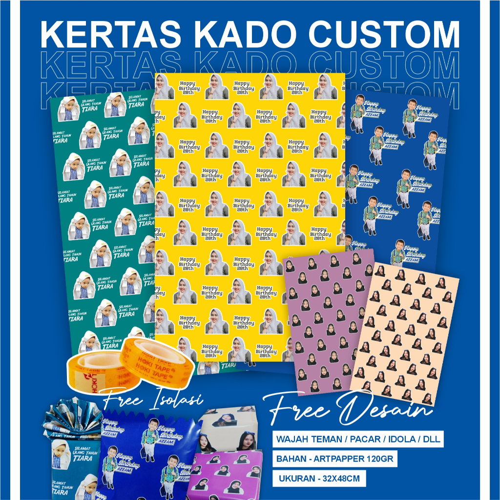 

KERTAS KADO CUSTOM WAJAH BISA TAMBAH TULISAN