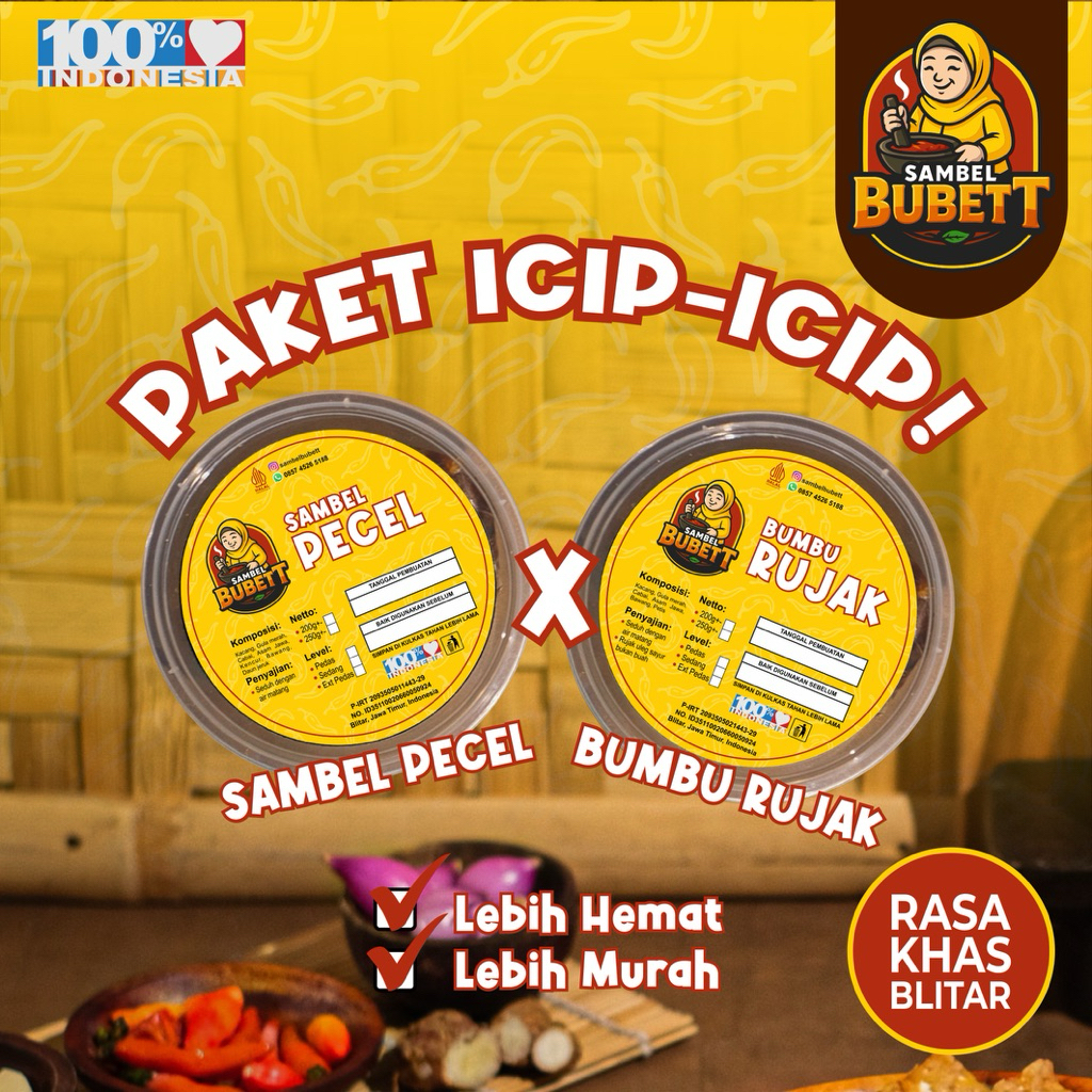 

Paket Hemat Icip-icip Sambel Pecel & Bumbu Rujak 400g Lebih Murah SAMBEL BUBETT