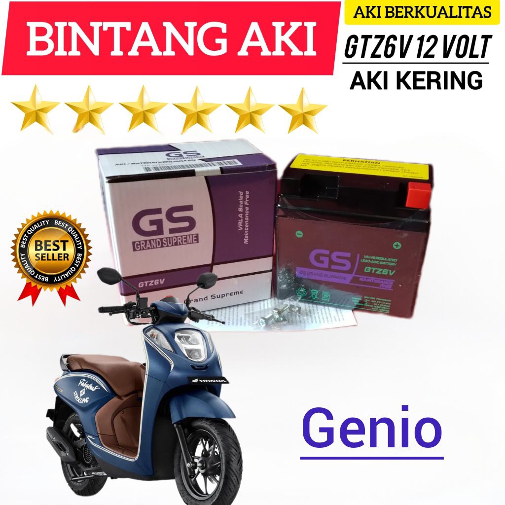 Aki Motor Genio GS Grand Supreme Aki Kering GTZ6V 12 V 6 Ah