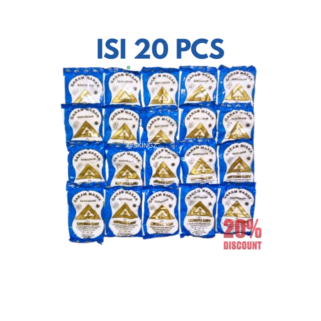 

20 PCS GARAM HALUS BERYODIUM/GARAM MURAH GROSIR/GARAM MASAK/GARAM DAPUR UKURAN 100GR BUMBU PENYEDAP