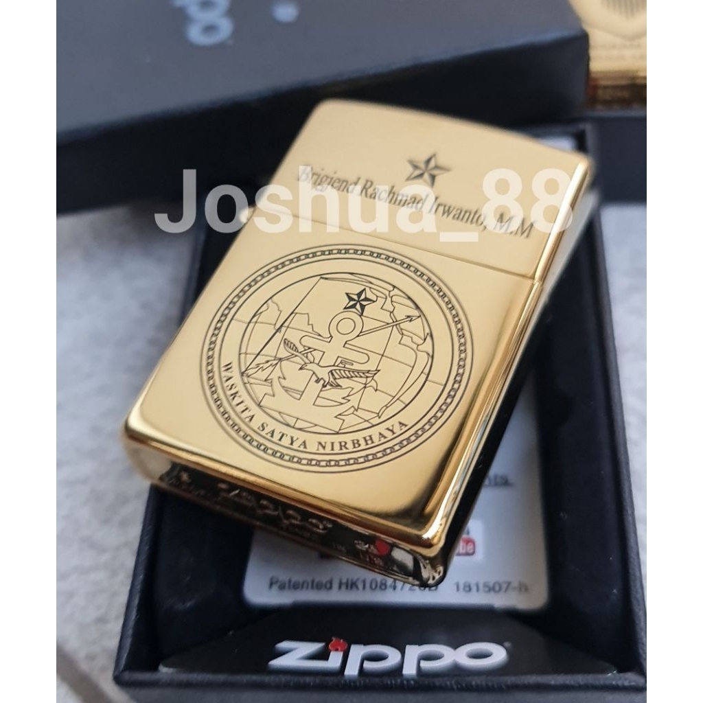 Zippo Custom Korek Api Ukir Logo Waskita Satya Nirbhaya/BAIS TNI Gold Bisa Ukir Nama Logo Sendiri