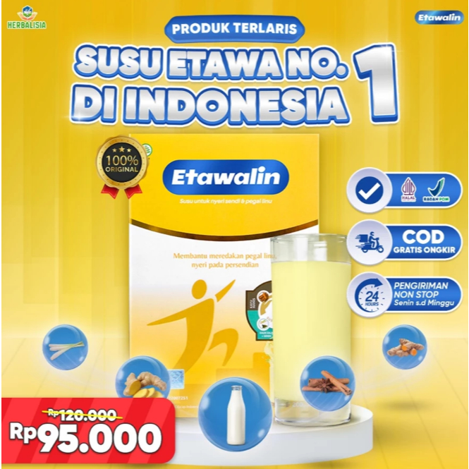 

1 BOX PROMO DISKON!!!! ETAWALIN Susu Etawa Herbal Atasi Masalah Nyeri Sendi dan Tulang ORI 100%