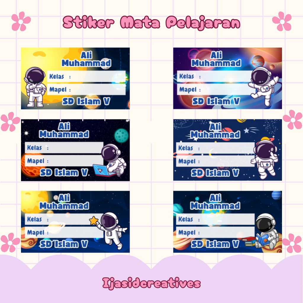 

Stiker Mapel Custom Tema Astronot Ukuran 6,5x4 cm Isi 20 pcs