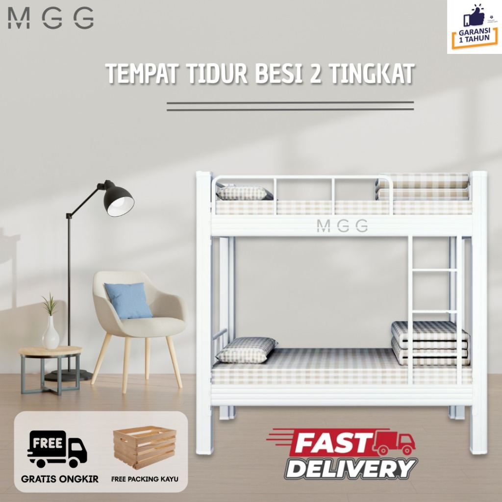 MGG Ranjang susun Besi 2 Tingkat 90x200 CM Ranjang Besi Tingkat ranjang besi divan tidur Kuat Kokoh