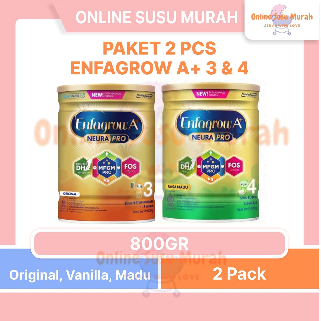 ENFAGROW A+3 A+4 PAKET 2 KOTAK VANILA MADU ORIGINAL 800 GR SSKL