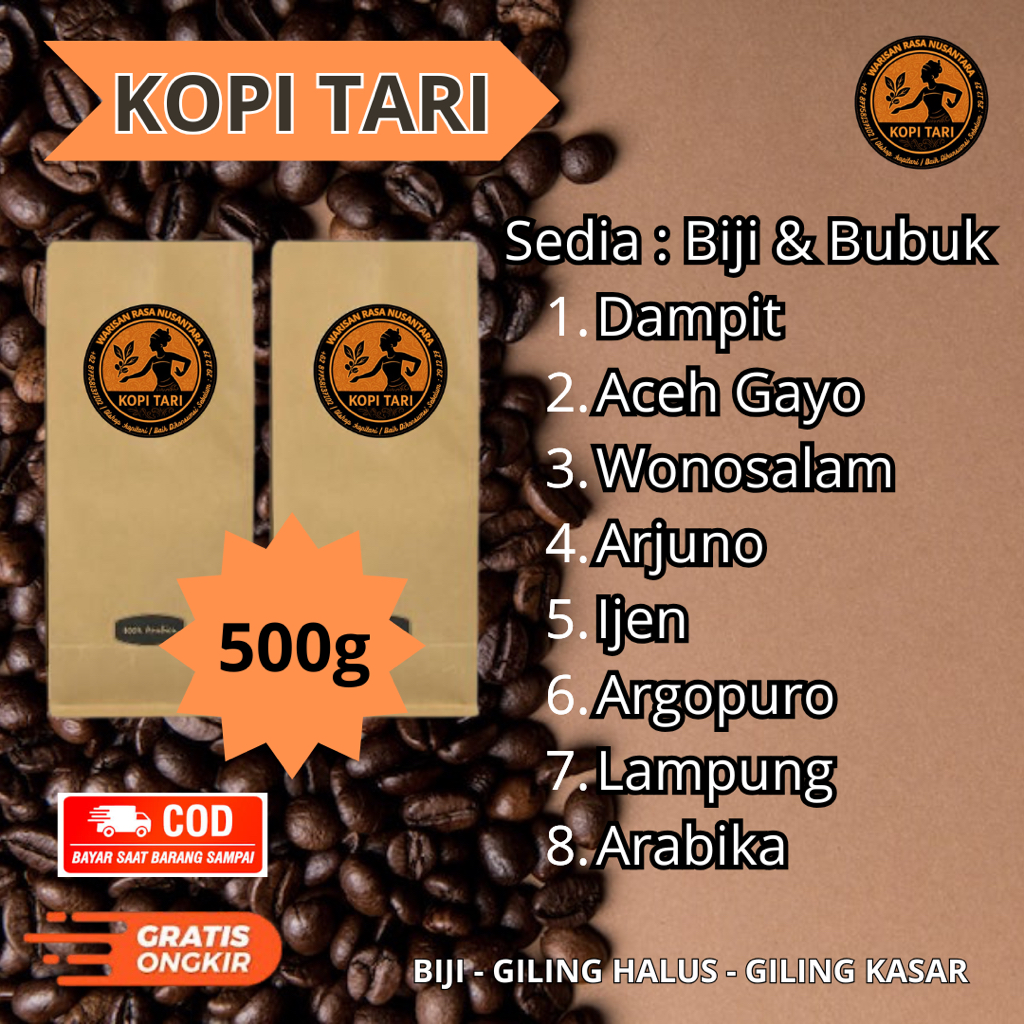 

KOPI TARI – Kopi Premium | Biji & Bubuk 500g | Arabika & Robusta | Pas untuk Kedai & Cafe