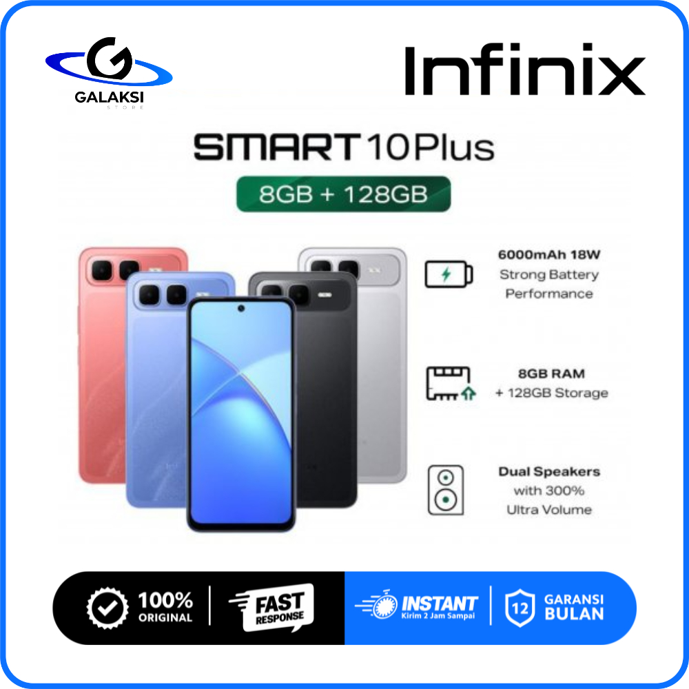 Infinix Smart 10 Plus NFC 8/128GB 120Hz HP Infinix Terbaru 2025 6000mAh Battery Garansi Resmi