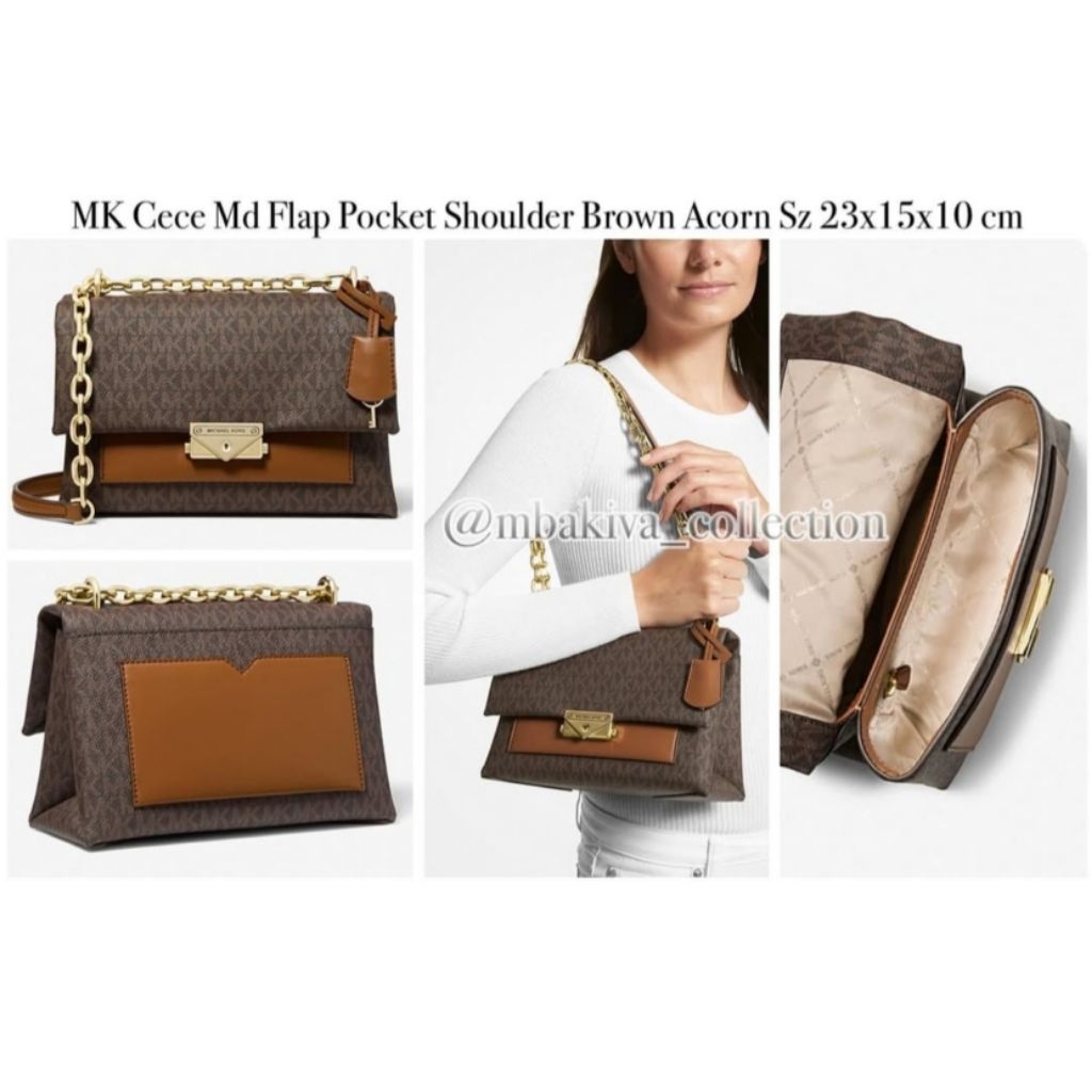 MK Cece Md Flap Pocket Shoulder Brown Acorn