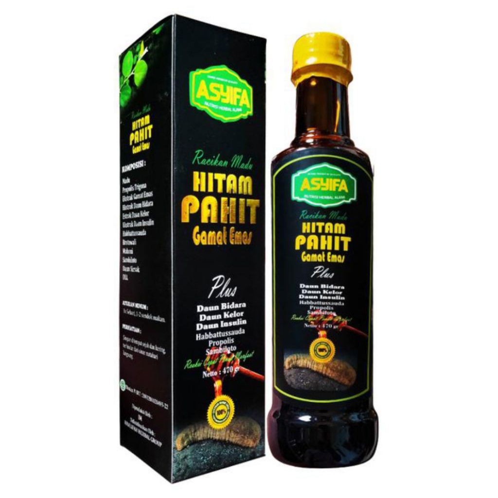 

Madu Hitam Pahit Asyifa 470gr / Plus Gamat Emas Asli