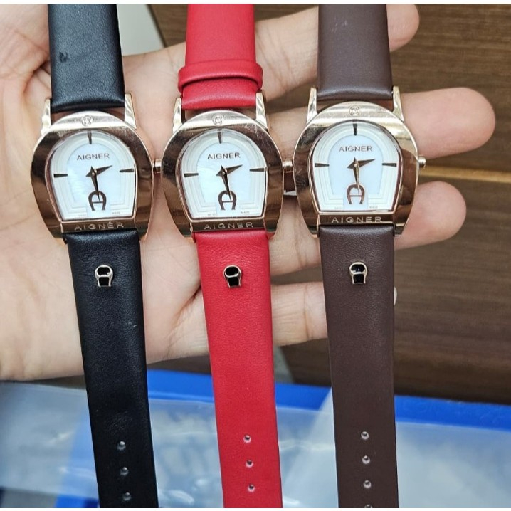AIGNER JAM TANGAN WANITA LEATHER BLACK RED DAN BROWN JAM AIGNER WANITA JAM AIGNER CEWE AIGNER TERBAR