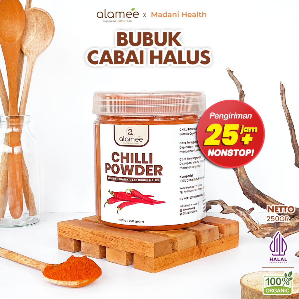 

ALAMEE Bumbu Cabe Cabai Bubuk Kering Halus Pedas Chilli Seasoning Powder Rempah Murni Dapur 250g