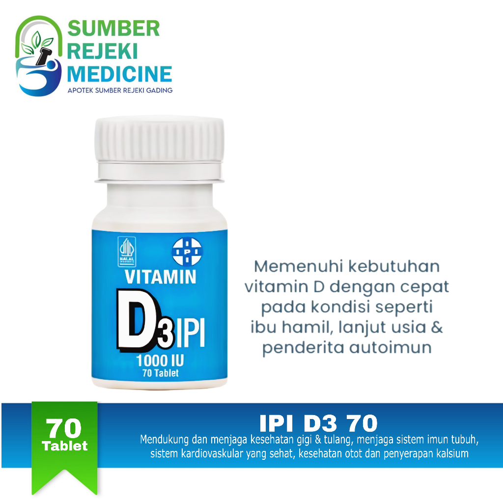 Vitamin D3 1000 IU IPI 70 Tablet - untuk Memenuhi Kebutuhan Vitamin D