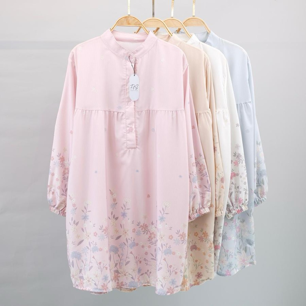 Kemeja Wanita Semi Tunik / Top Atasan Blouse Panjang Motif Bunga / Semi Tunik Motif Bunga Lengan Pan