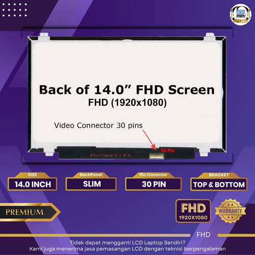 14.0 30pin Slim FHD LED LCD Laptop Lenovo L480 T460S T470 T470S T480 T480S - Garansi