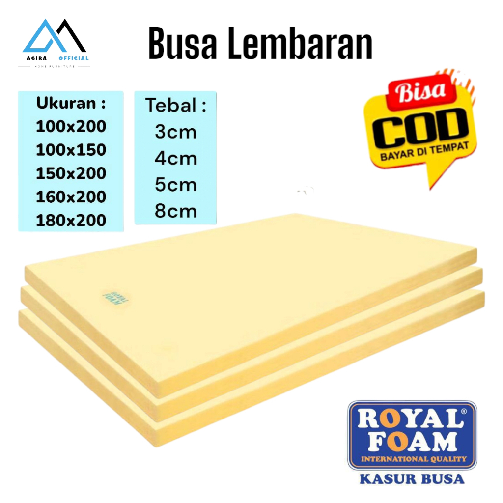 BUSA ROYAL FOAM ORIGINAL Tebal 3cm, 4cm, 5cm, 8cm Busa Lembaran Kasur Surpet Density 16 Yellow