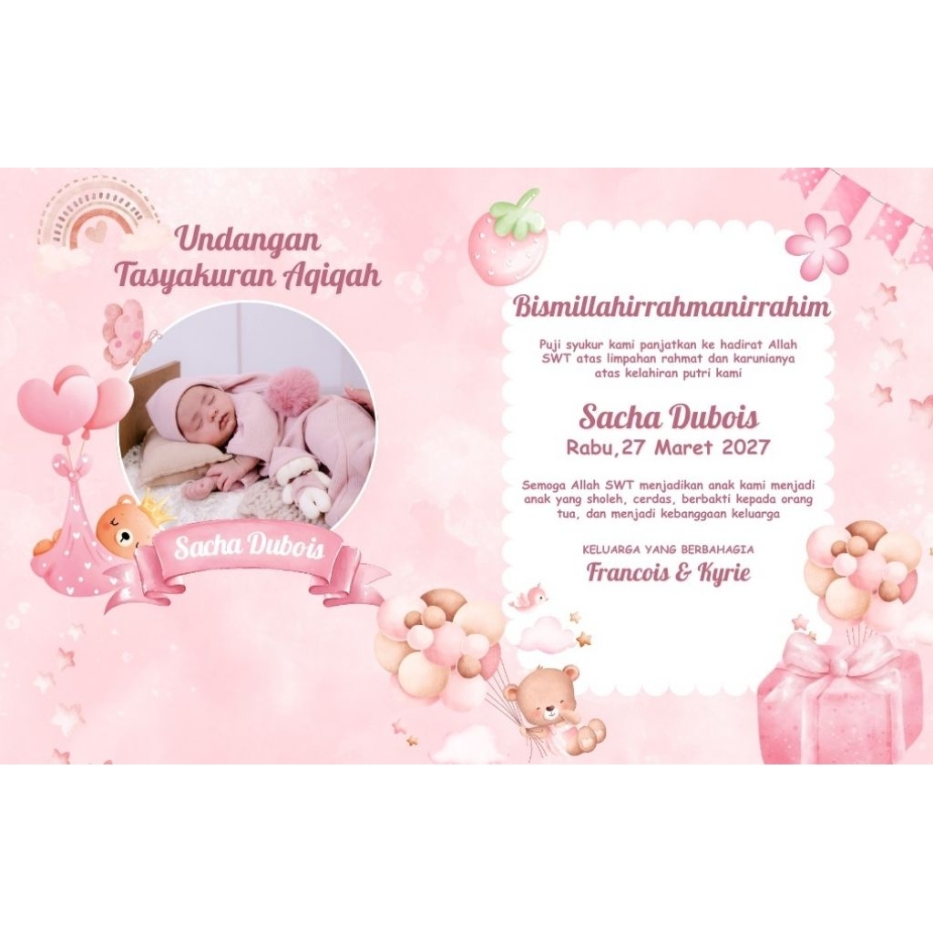 

Sticker Tasyakuran Aqiqah ukuran 8 x 5 cm Custom Sticker nama Bayi dan foto