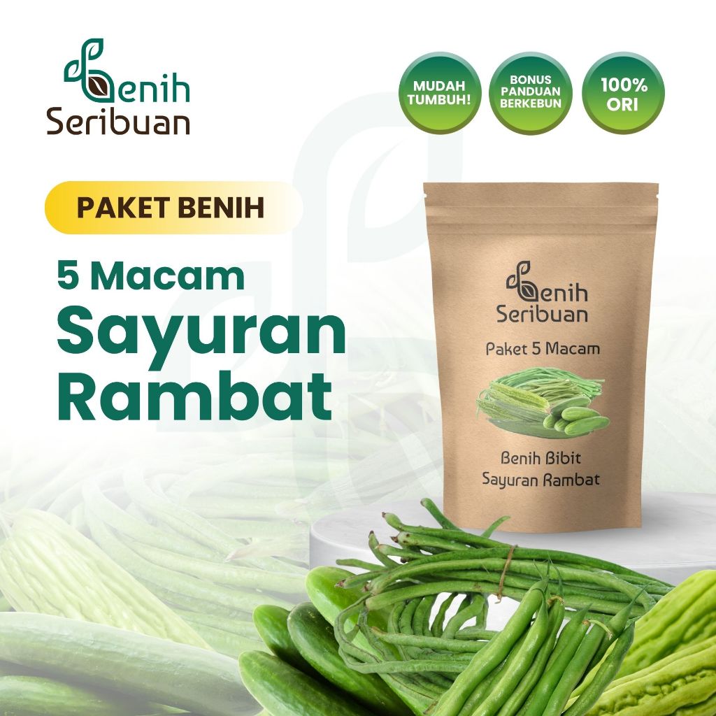 Benih Seribuan Macam Paket 5 Benih Sayuran Rambat - Buncis Kacang Panjang Oyong Pare Timun untuk Keb