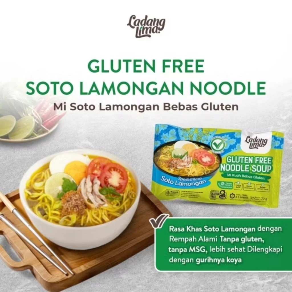 

MIE KUAH SOTO LAMONGAN GLUTEN FREE LADANG LIMA / GLUTEN FREE NOODLE SOUP / MIE KUAH INSTANT / MIE SEHAT BEBAS GLUTEN