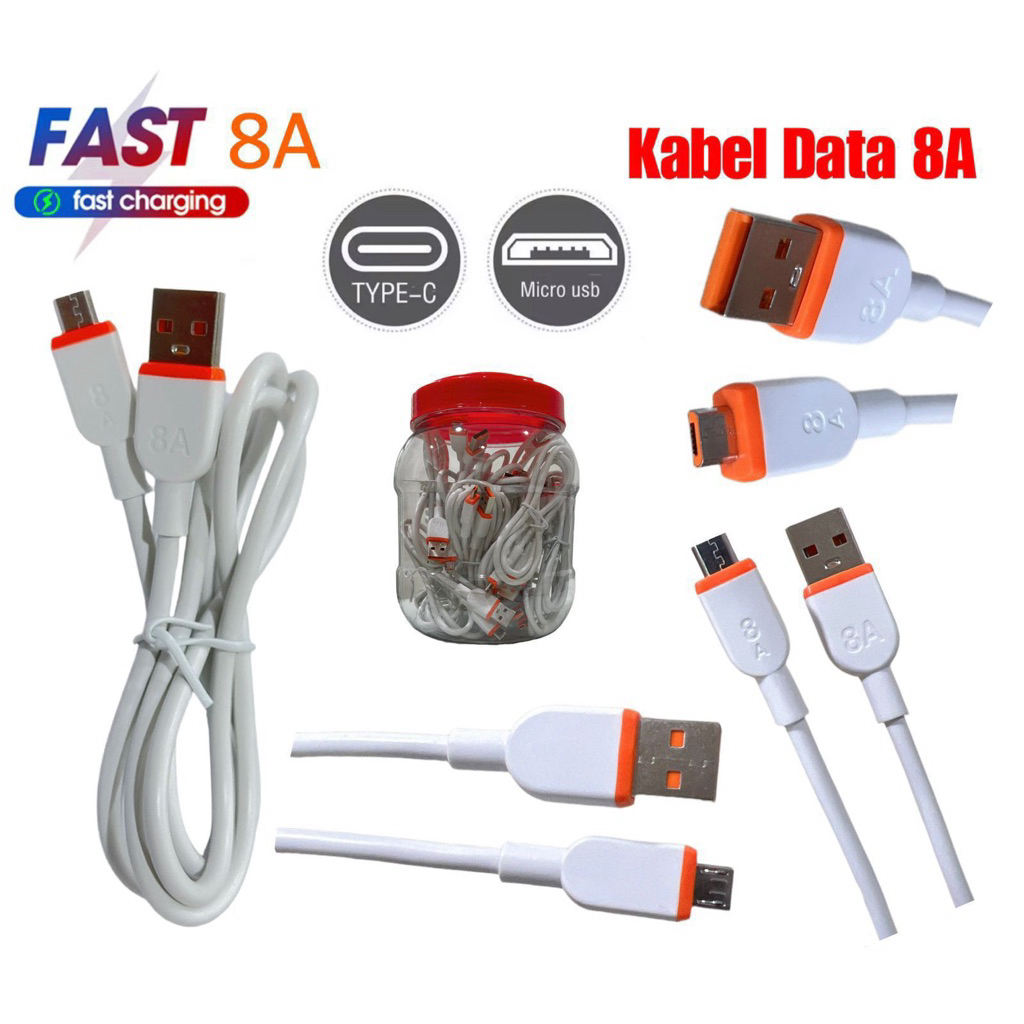 Kabel Data Charger Fast Charging 8A Micro V8 dan Type C Cas USB  Micro