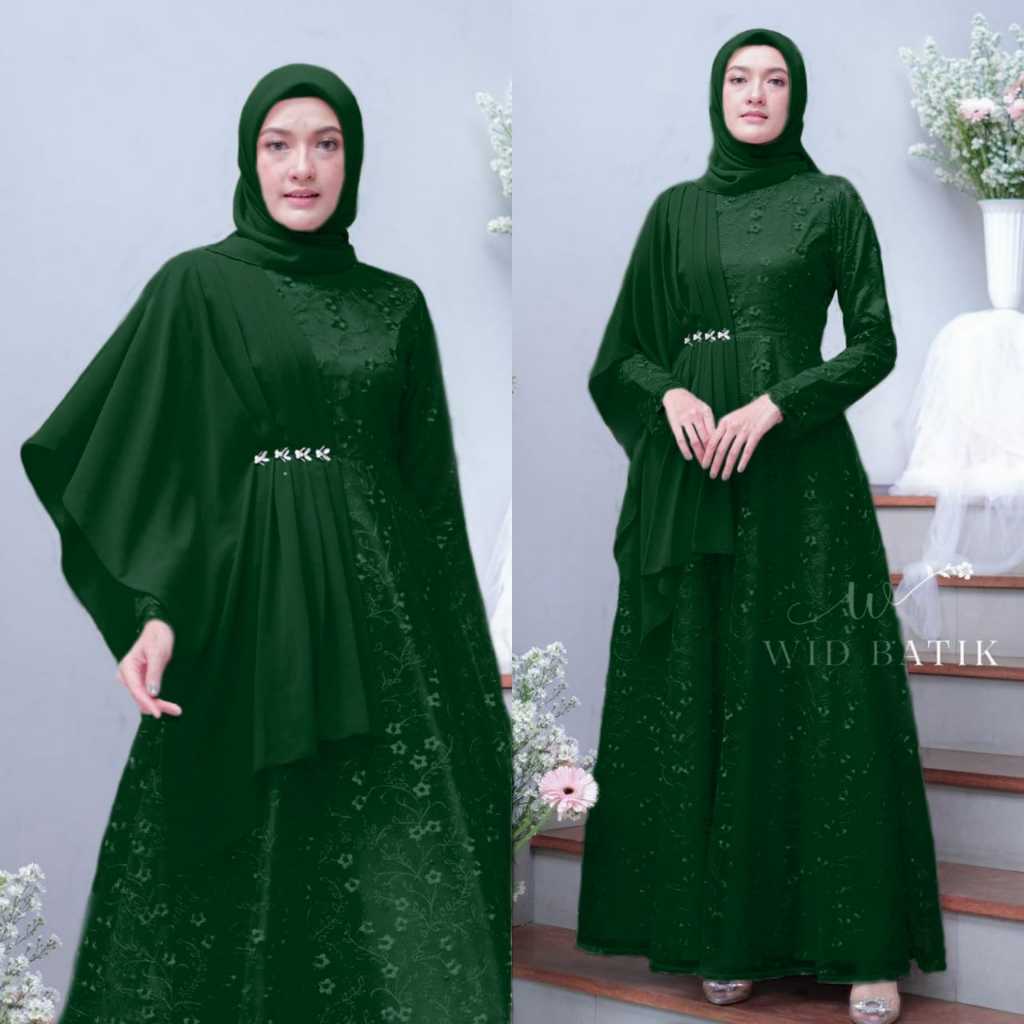 ALEENA GAMIS BROKAT KONDANGAN EMERALD GREEN DRESS KONDANGAN MAXI DRESS FULL PAYET