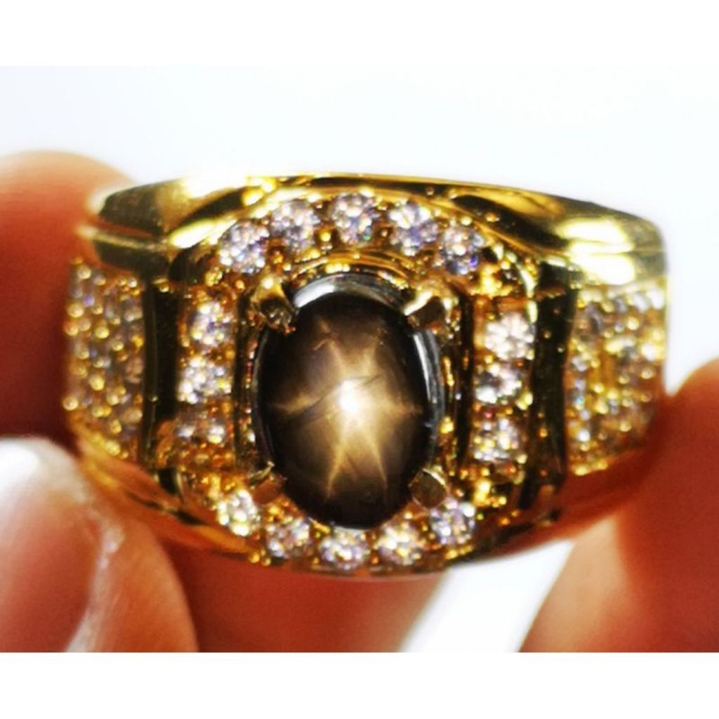 Batu permata black safir star original cincin permata black star origin Thailand