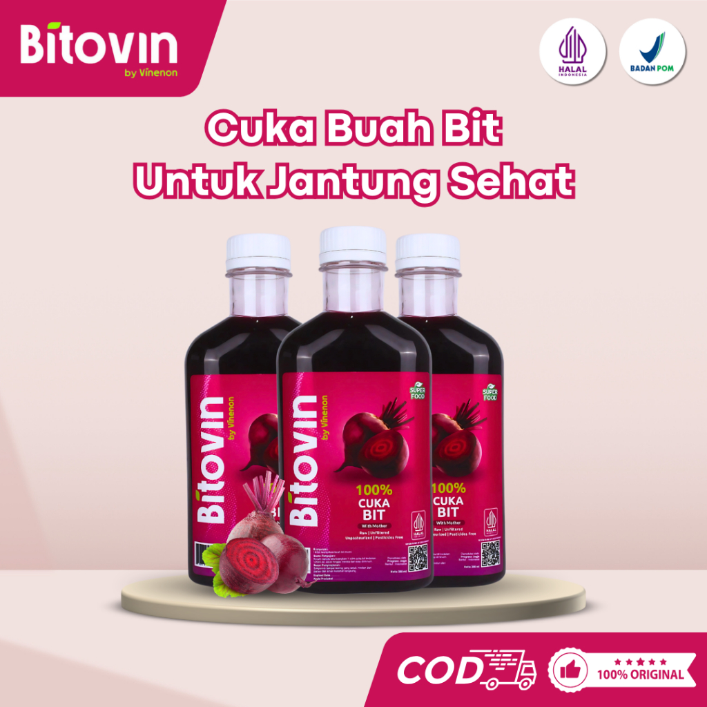 

Paket 3 Botol Bitovin - Cuka Buah Bit Murni 100% Alami - Solusi untuk Kesehatan Jantung dan Penambah Darah - Halal