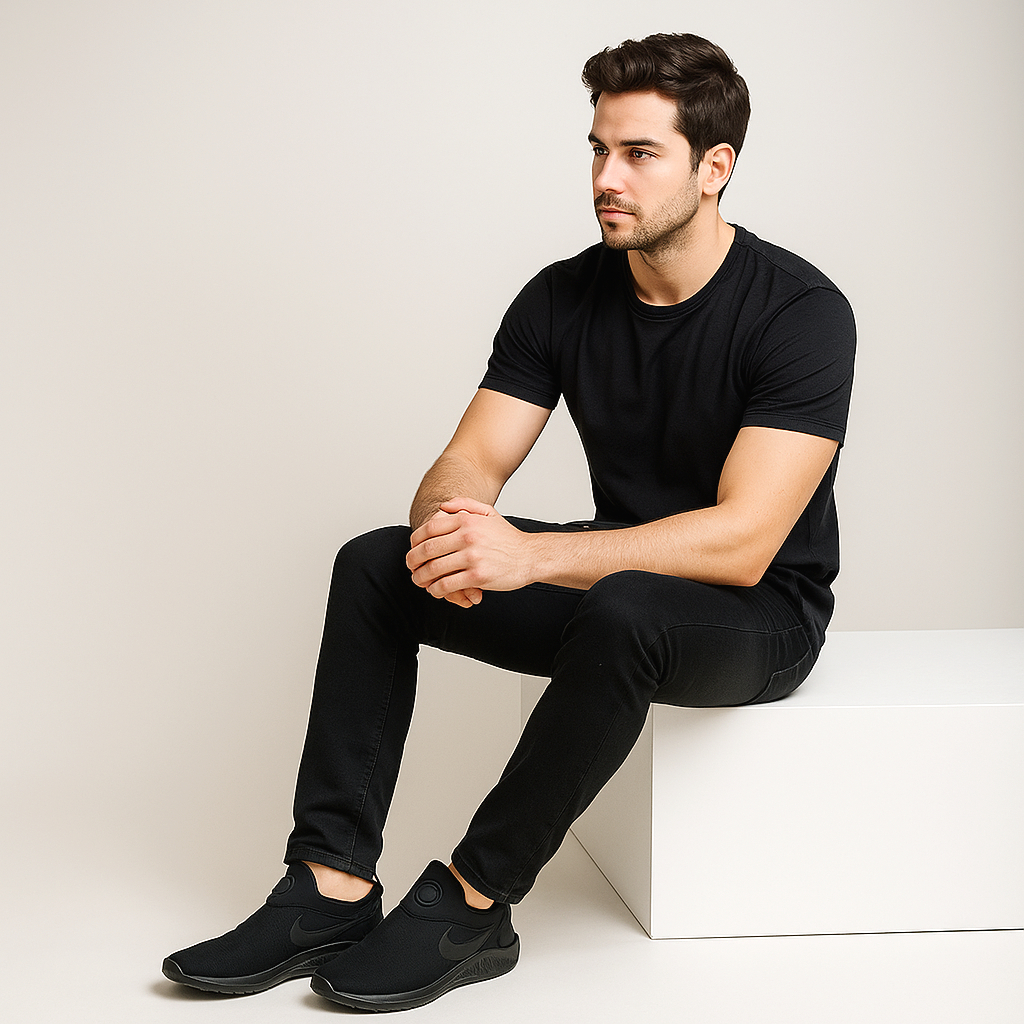 Sepatu Slip On Pria Sporty Knit Hitam Full Black Kasual Ringan Tanpa Tali Sneaker Santai Ukuran 39-4