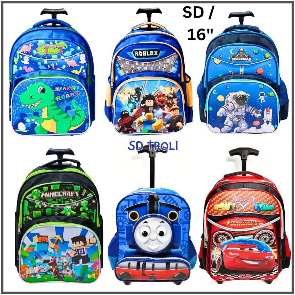 (FREE GIFT) Tas Dorong / Troli anak SD SPIDERMAN  / Trolley anak Spiderman CARS Thomas Batman Transf