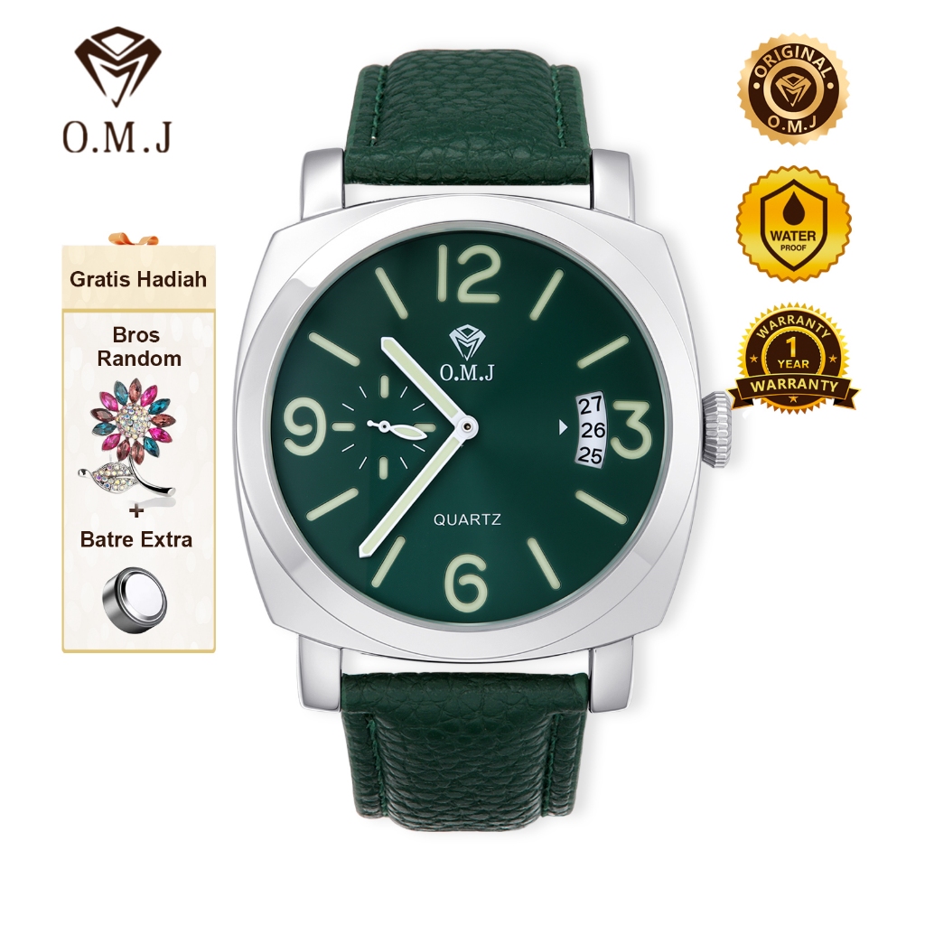 OMJ M050 Jam Tangan Pria Tali Kulit Asli  Tahan Air Keren Model 2025 sepeda motor seperti Hublot Big