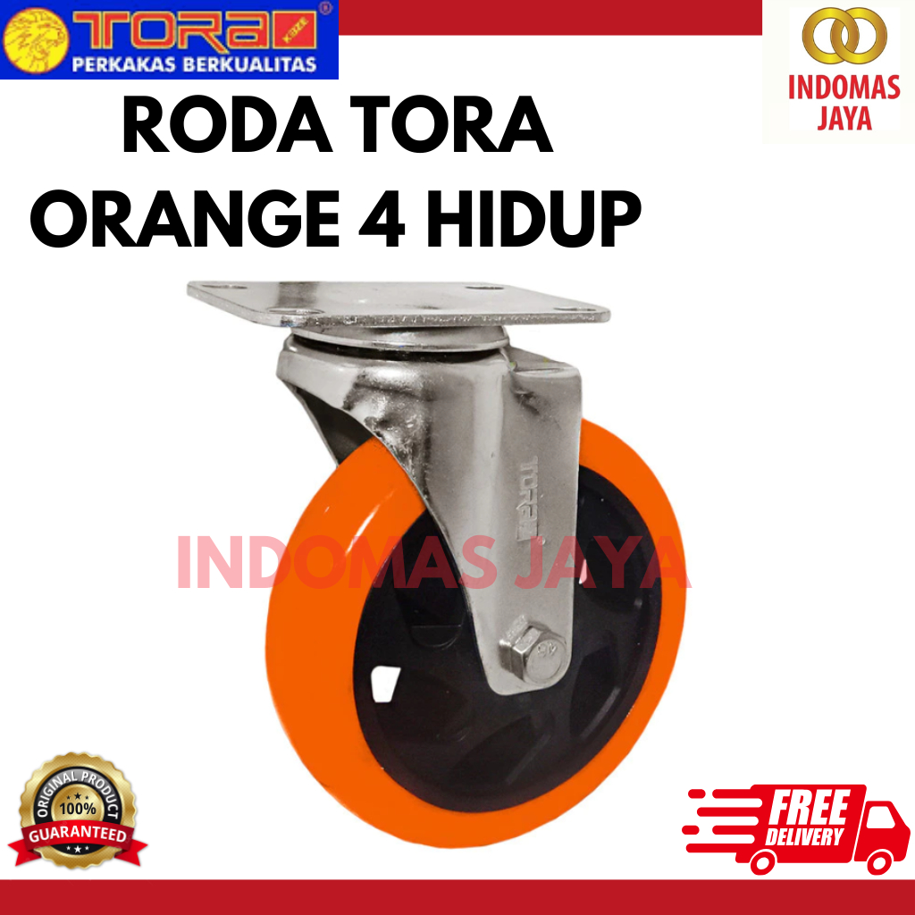TORA Roda Kastor Nilon 4 Inch Hidup Orange - Roda troli Nylon Furniture Troly Etalase
