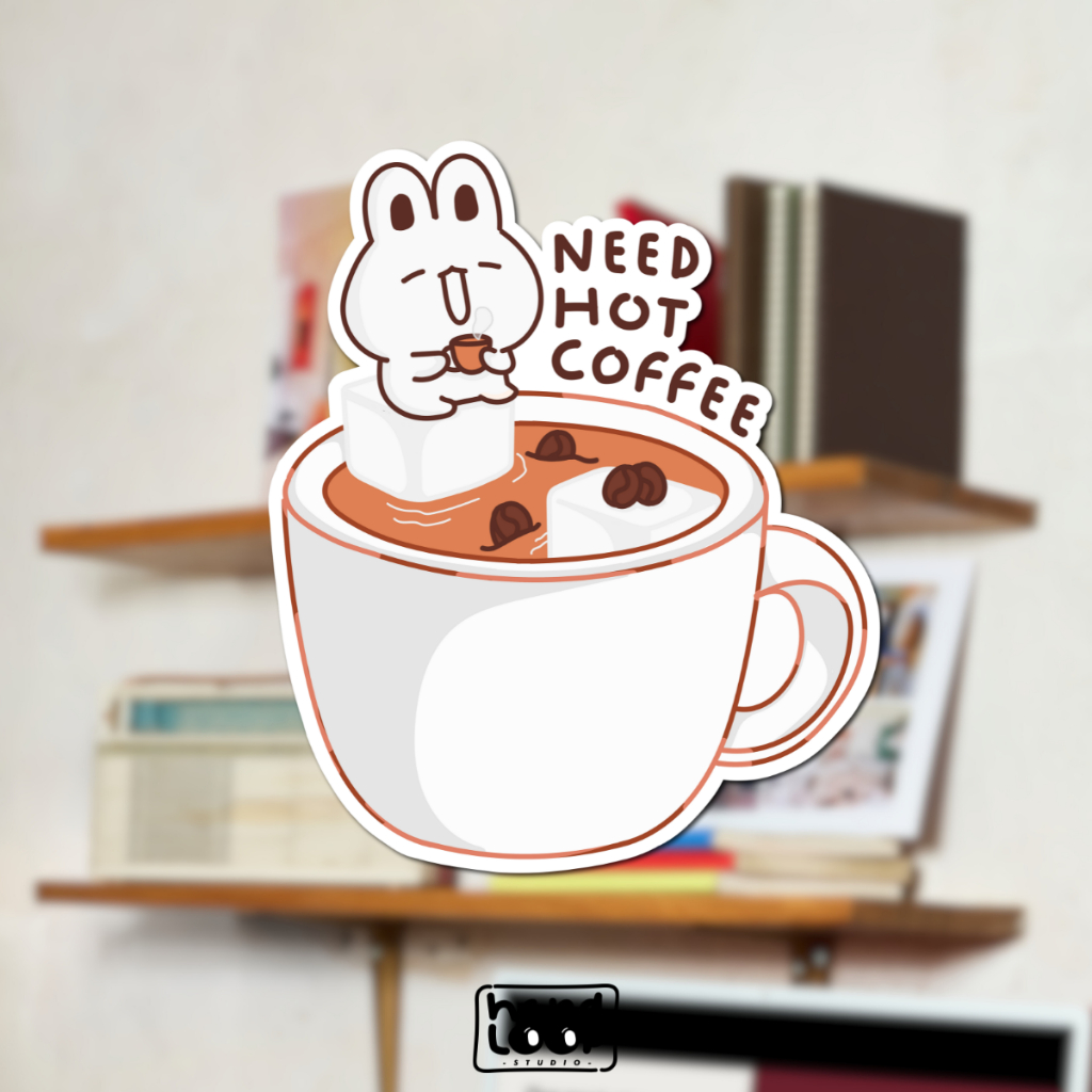

Sticker Need Hot Coffee | Rabbit Yawn On Coffee | Sticker Vinyl Waterproof Outdoor HandLoop