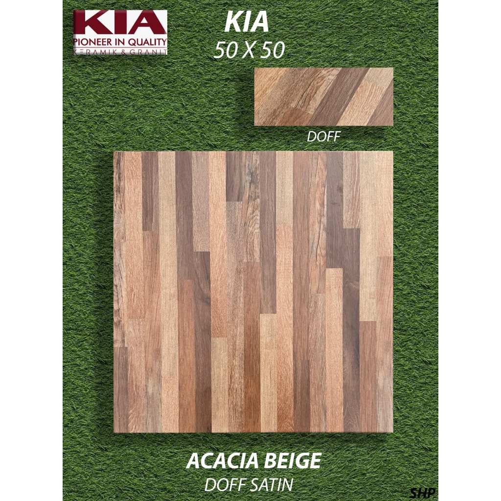 Keramik Lantai 50X50 KIA Acacia Beige doff halus KW1 Pekanbaru Riau, Motif kayu parkit