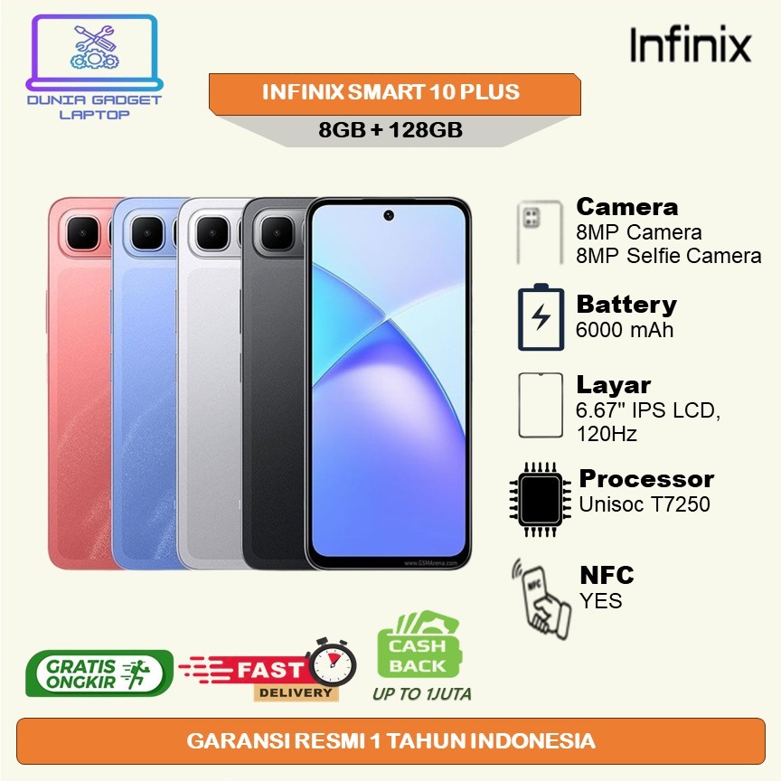 Infinix Smart 10 Plus 8/128GB - Up to 16GB Extended RAM - 6.67 inch 120Hz HD+ - T7250 - 6000 mAh