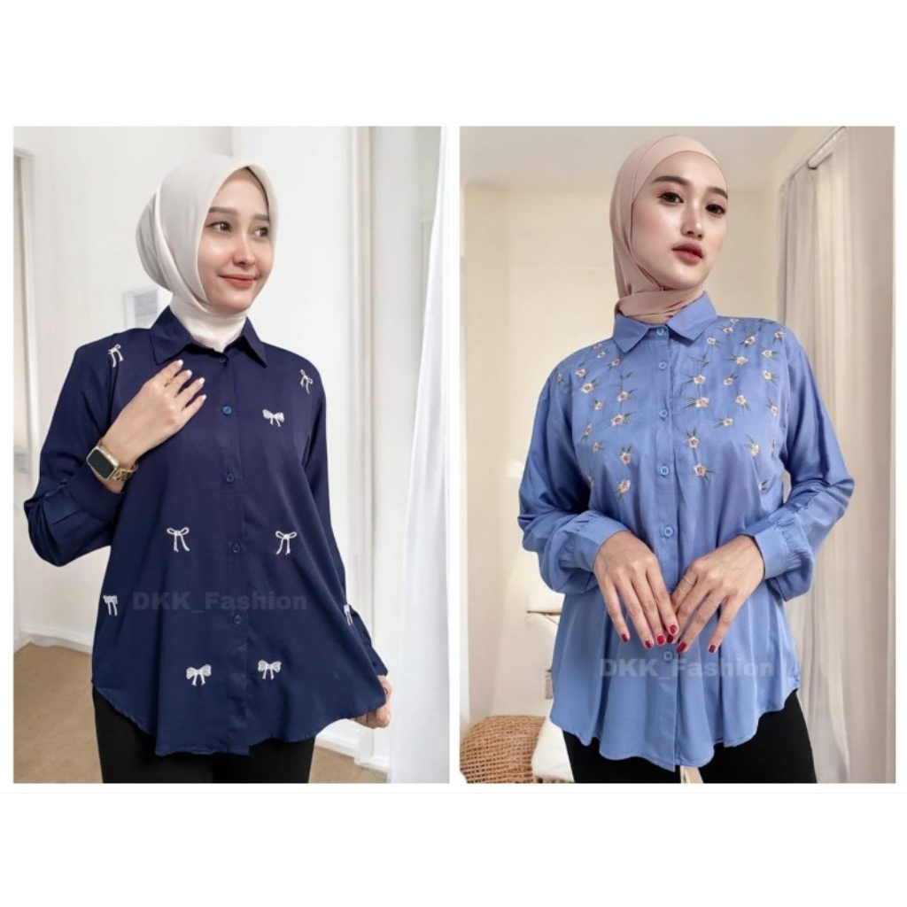 Kemeja Bordir Twil Rayon Ld 110 Ld 120 Atasan Wanita