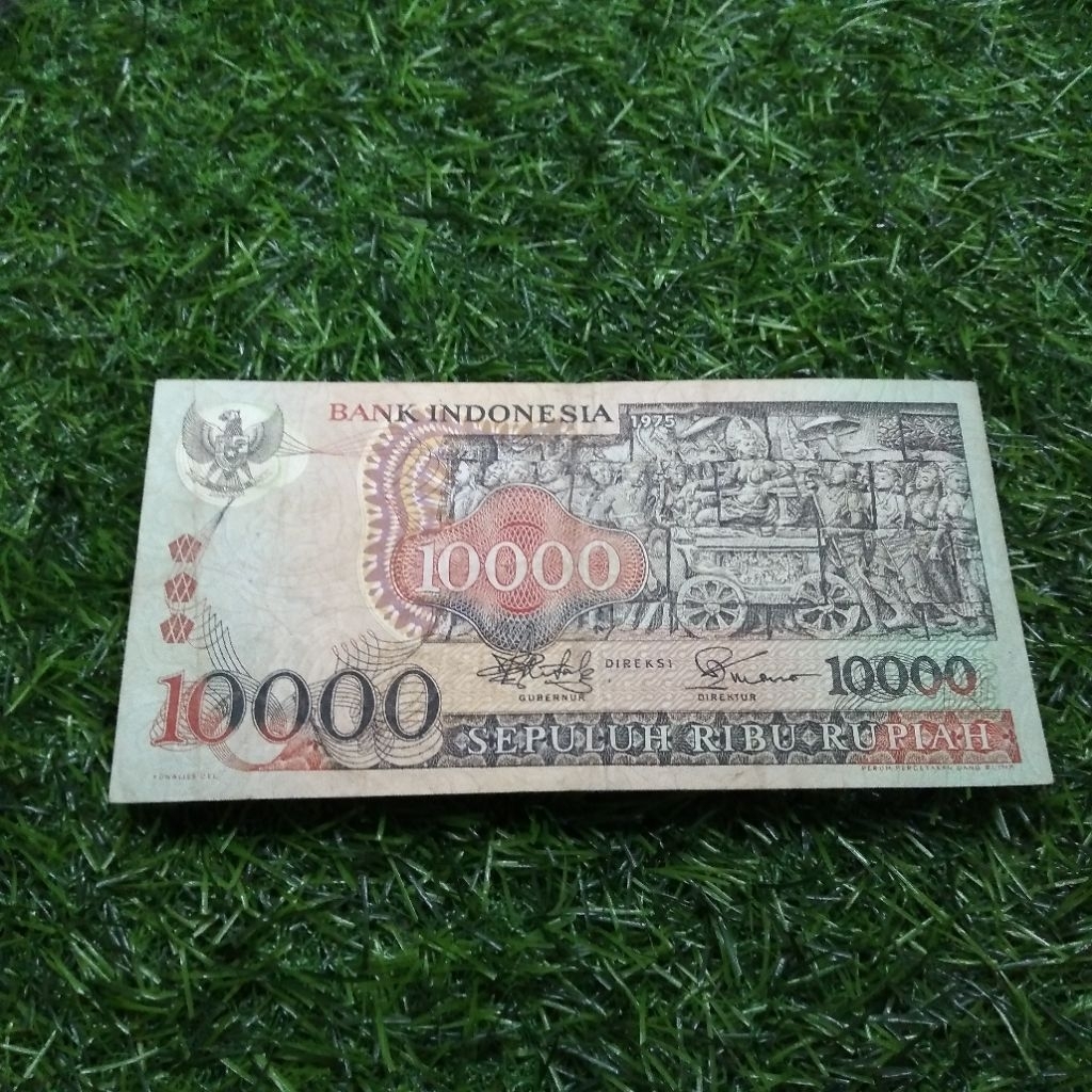 uang kuno indonesia 10000 barong 1975 asli bekas edar