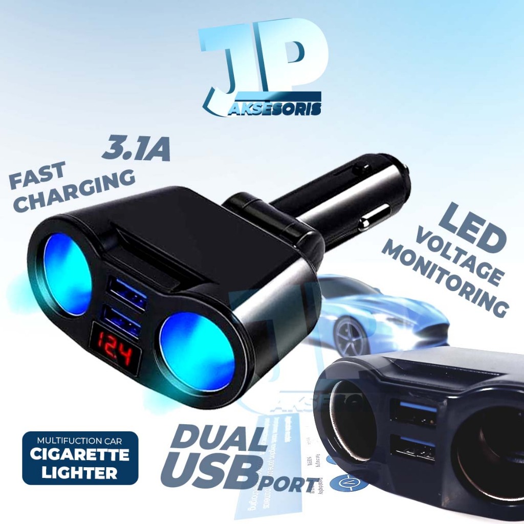 Car Charger Dual Lighter 3.1A Fast Charging LED Monitor Voltage 2 Cigarette Lighter Socket