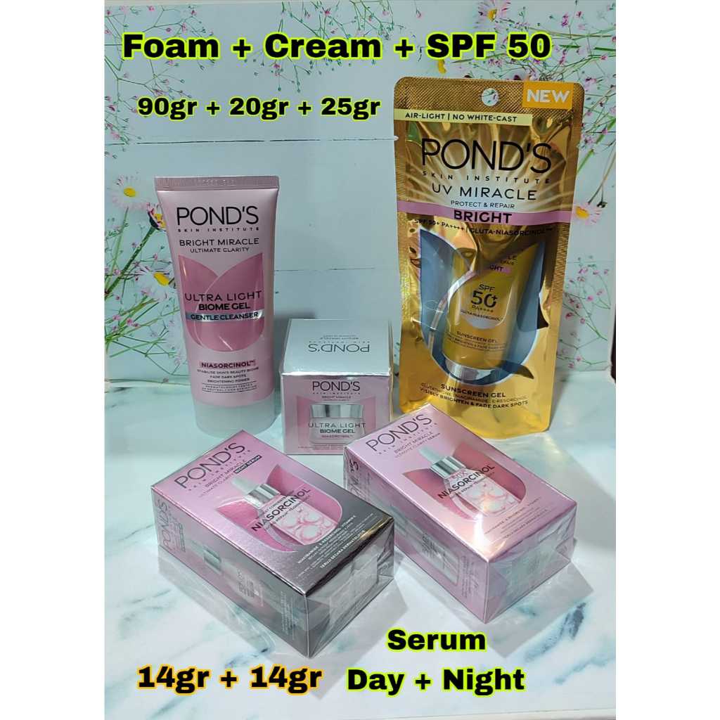 Ponds Biome Gel Paket Lengkap / Paket Ponds Biome Gel Bright Miracle Ultra Light Moisturizer / Sunsc