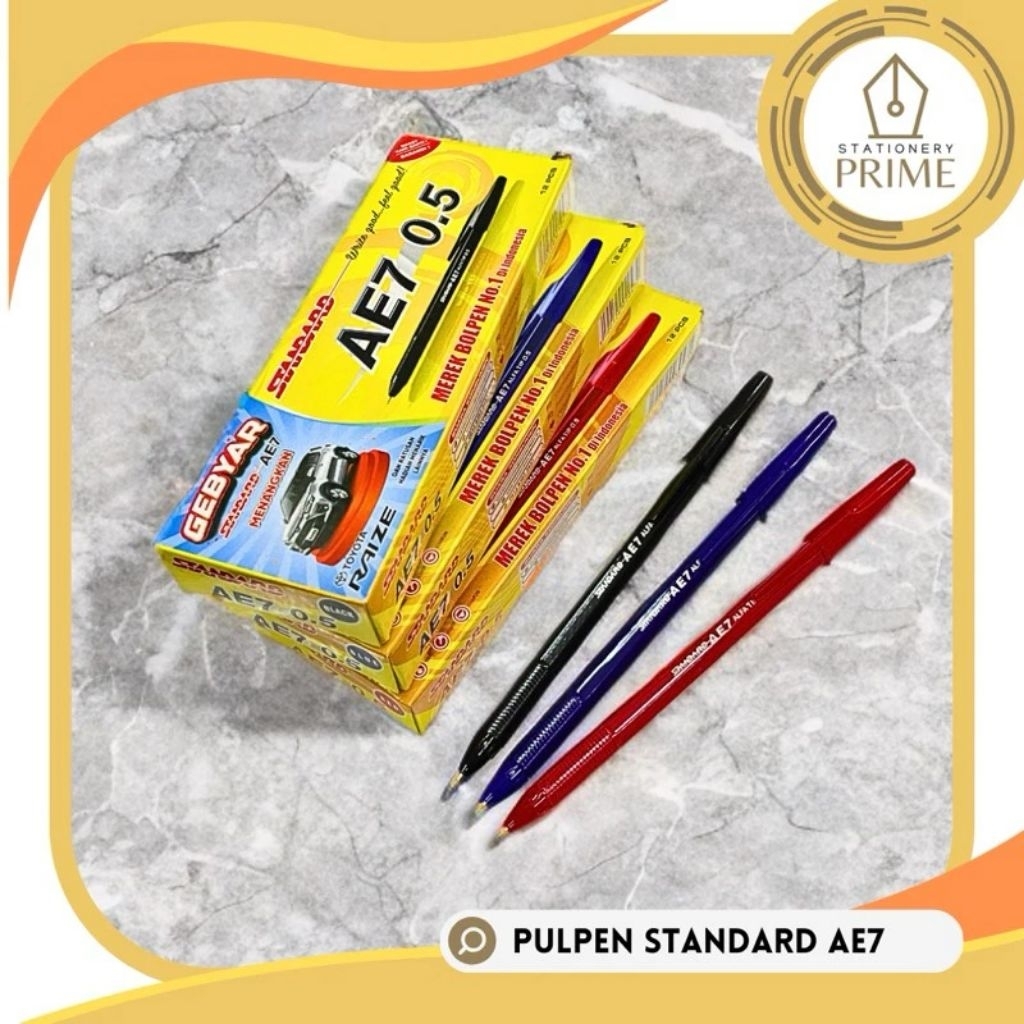 

Pulpen / Pena Standard AE7 Hitam Merah Biru (1 lusin isi 12 pcs)
