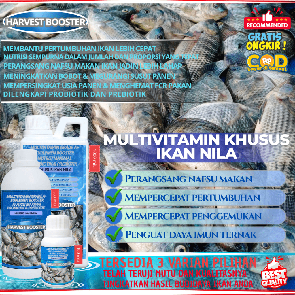 BOOSTER Vitamin Ikan Nila agar cepat besar , Vitamin Probiotik Ikan Nila, Vitamin booster ikan Nila 