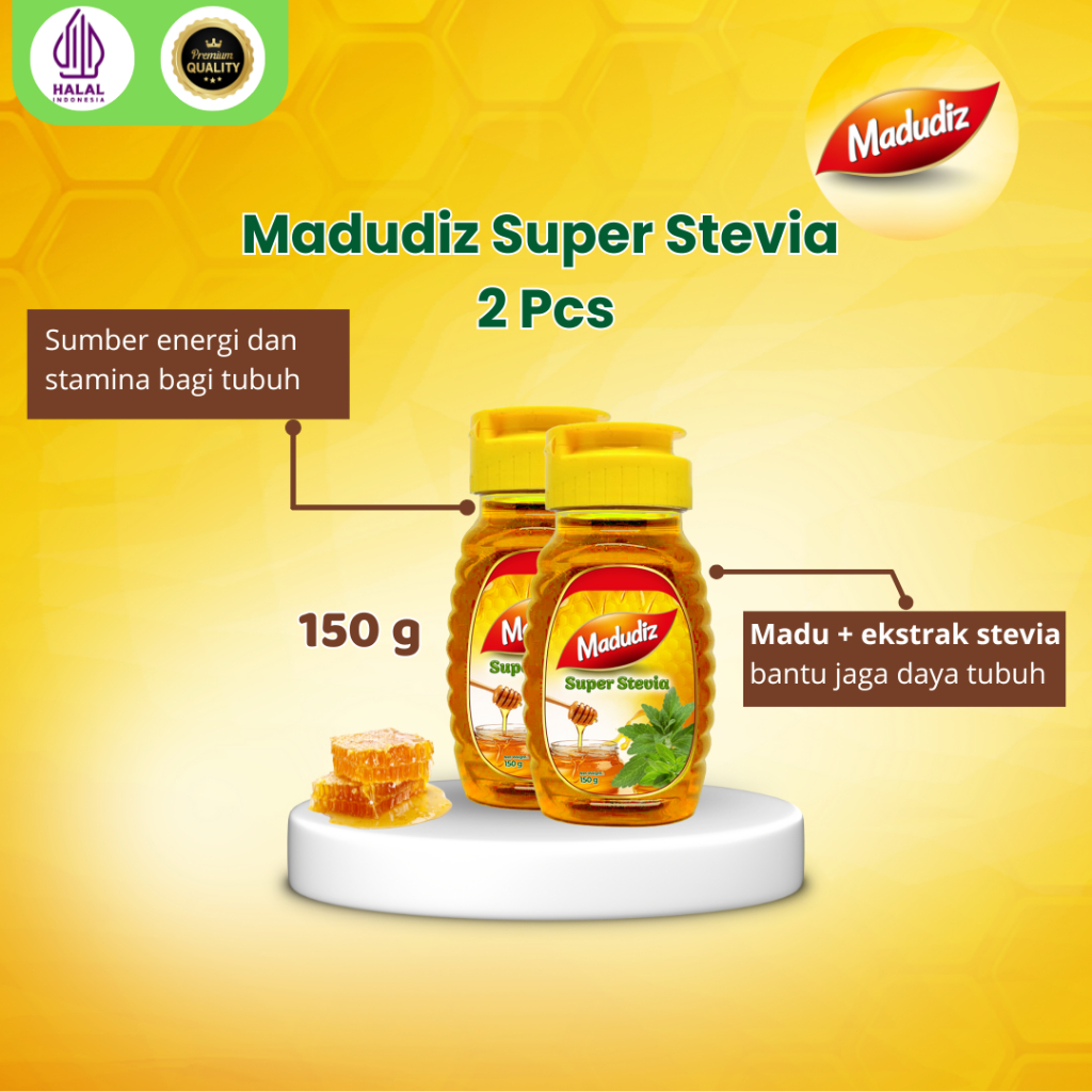 

Madudiz Super Stevia150gr Paket 2 Botol – Madu Alami dengan Ekstrak Daun Stevia