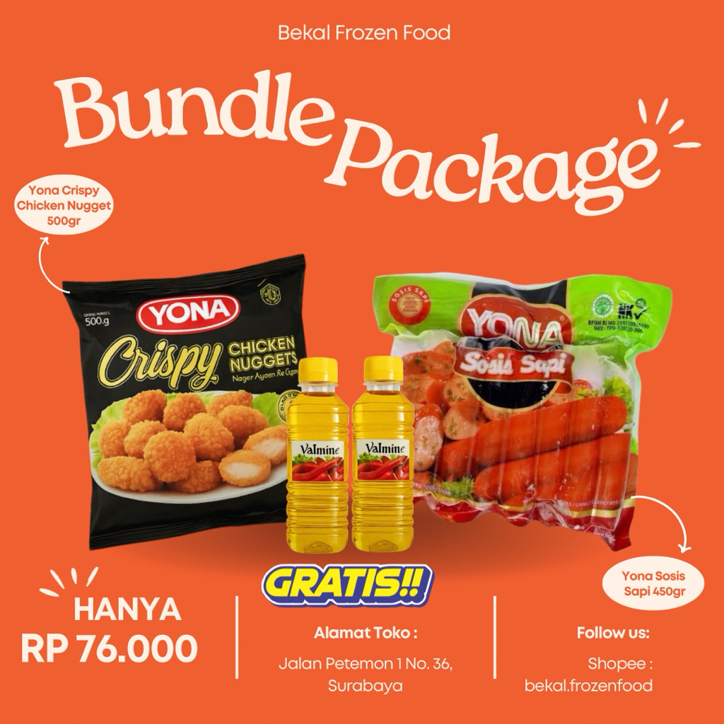

Paket Yona Crispy Nugget 500gr dan Yona Sosis Sapi 450gr