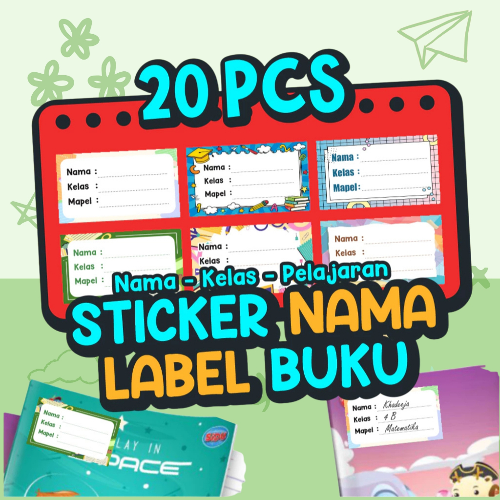 

20 PCS Stiker Nama Buku Tulis / Sticker Nama Buku Tulis Pelajaran Sticker Nama Kelas