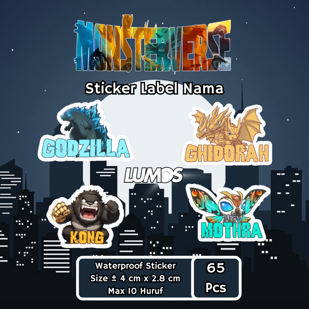 

Sticker Label Nama Anak | Godzilla, Minions, Gudetama, Marvel, Hello Kitty, One Piece, Princess, Mario, Elmo