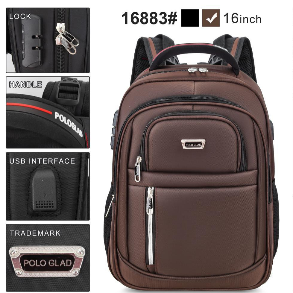 Tas Polo Glad Ransel Kerja Tas sekolah Kunci Usb Port POLO Import 16 Bacpack