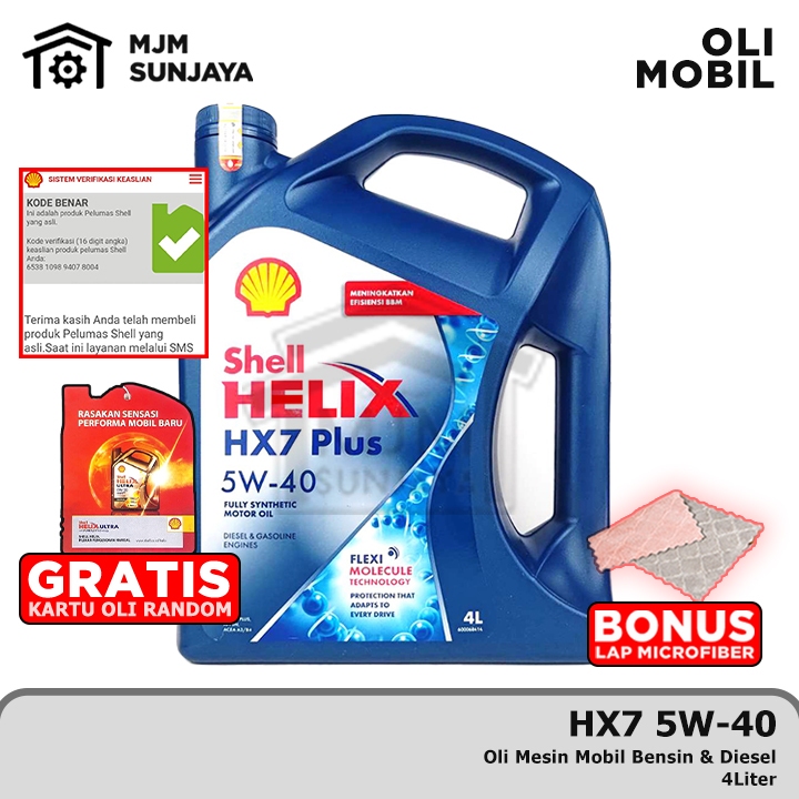 (PROMO) BERKUALITAS [BARCODE] OLI MESIN SHELL HELIX HX7 SAE 5W-40 4 LITER SCAN BENSIN SOLAR DIESEL